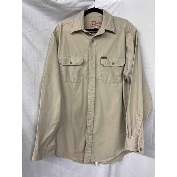 Woolrich Rugged Outdoor Cotton Button-Down Shirt Khaki Beige Casual Adventure - Picture 1 of 4